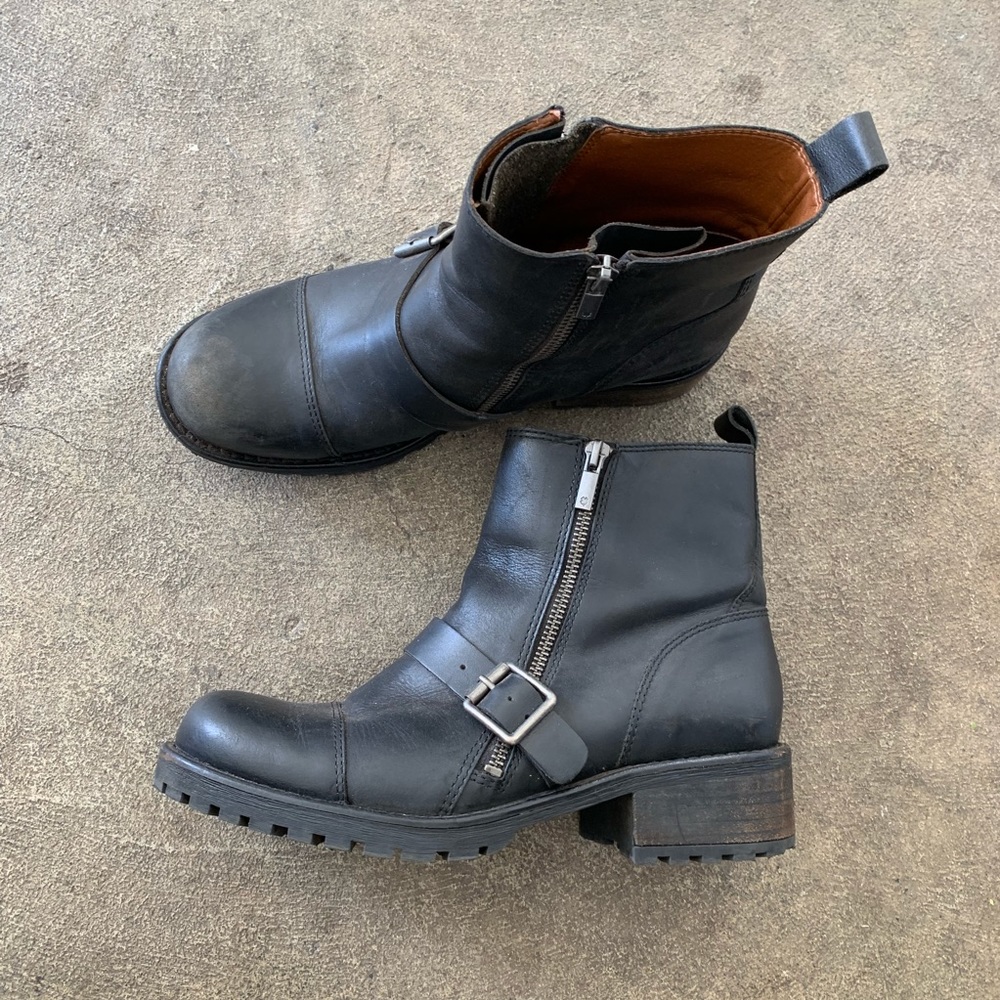 LUCKY BRAND Women’s Black Leather Boots chunky 10